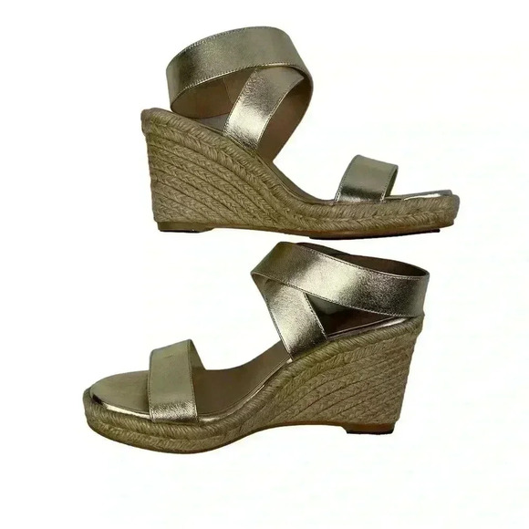 Stuart Weitzman Women's Gold Lexia Espadrille Wedge Sandals Size 6.5 Summer - Picture 12 of 15